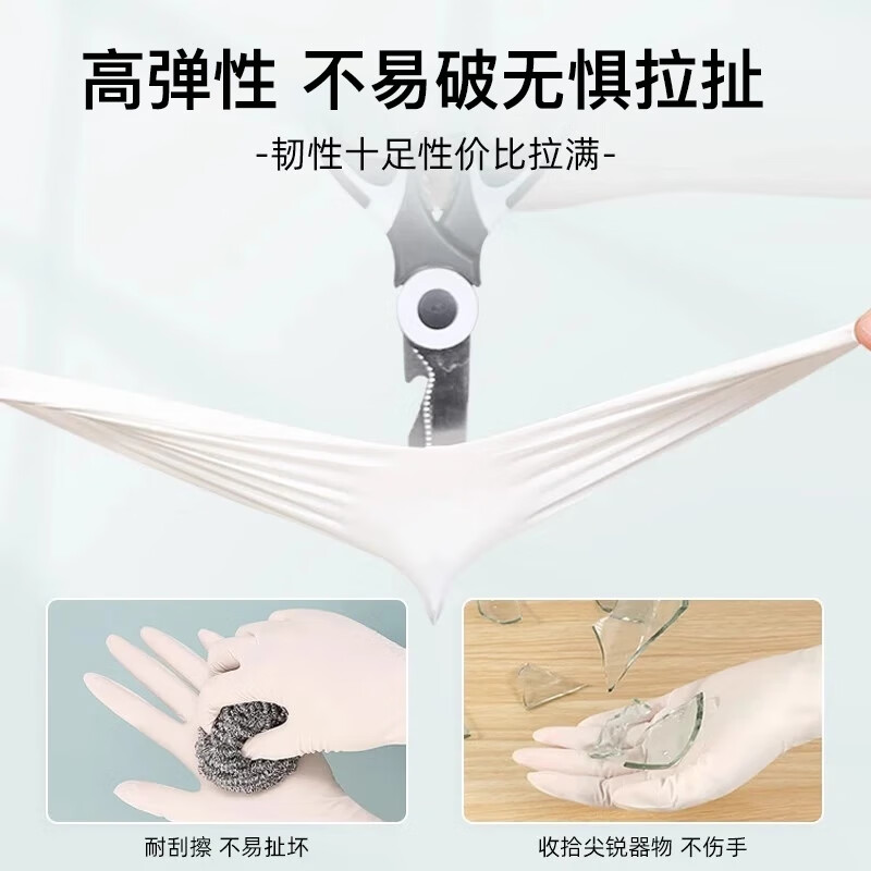 苏力达丁晴手套一次性手套食品级厨房洗碗家务丁腈手套防滑耐磨干活防水 白色食品级秉秀丁腈手套 30只装 M【适用掌宽8-9cm】