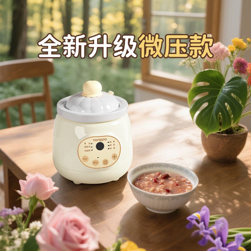 藤婆电炖锅电炖盅一人食精致煮粥神器0.5L陶瓷微压保温轻松预约定时 奶白色 0.5L （微压款）适合一个人