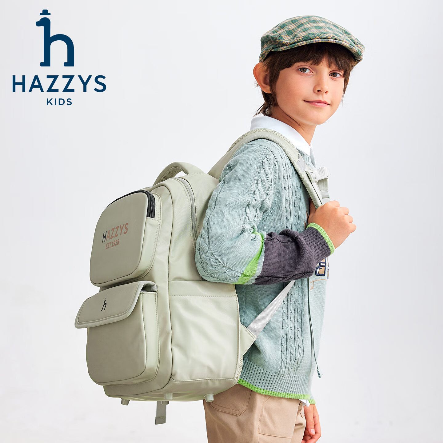 哈吉斯（HAZZYS）品牌童装男女童书包2025新款大容量学生净色双肩包 藏蓝 均码