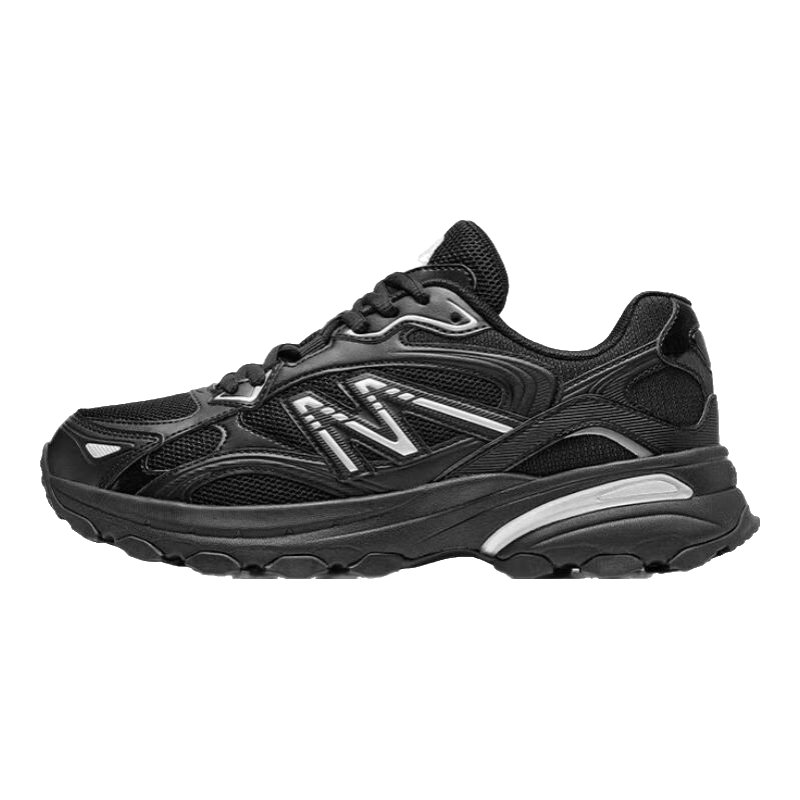 骆驼（CAMEL）光波男鞋女鞋复古慢跑步厚底缓震休闲运动鞋子 4027，黑/银白，男 42