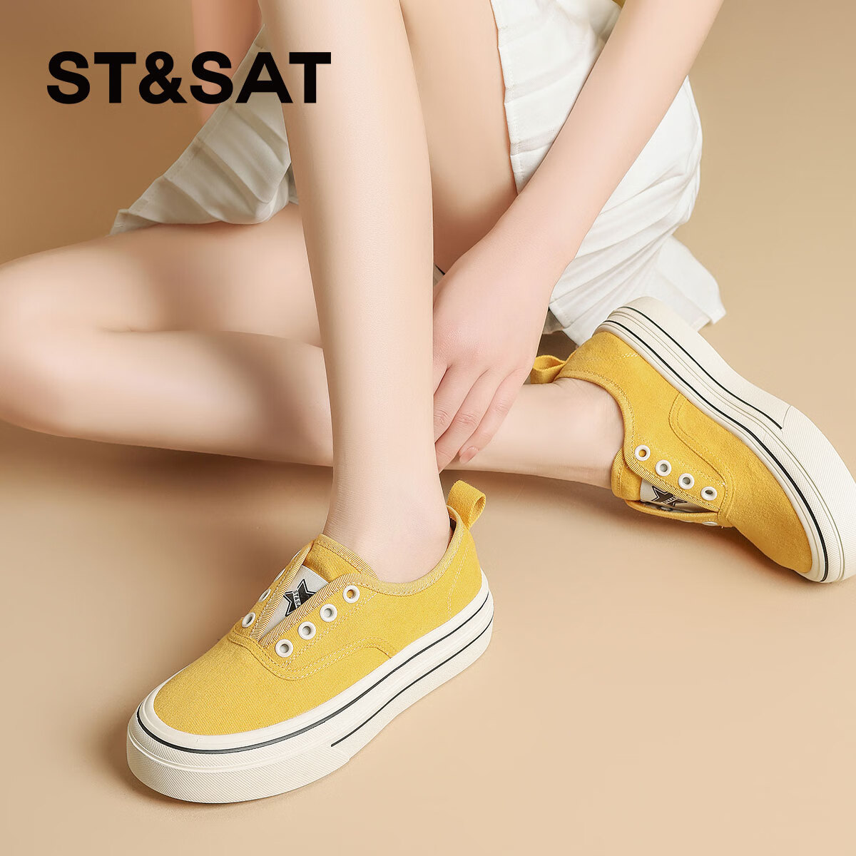 星期六（St&Sat）多巴胺舒适一脚蹬帆布鞋板鞋休闲鞋 SSD1112PF4 黄色 38