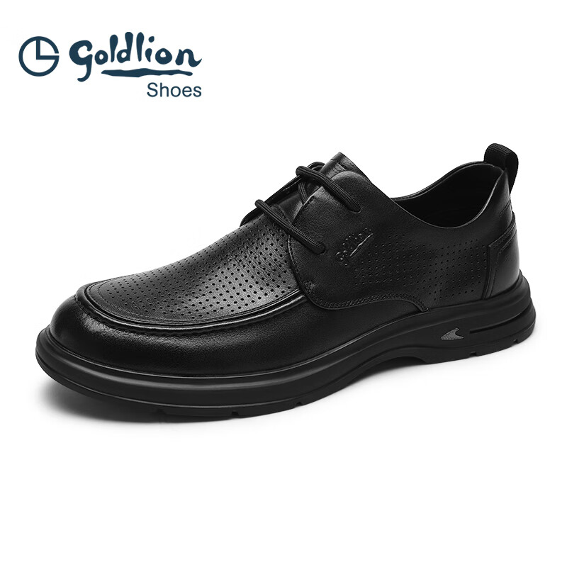 金利来（Goldlion）男鞋新品冲孔透气商务休闲鞋柔软德比鞋正装鞋男士皮鞋 黑色 40