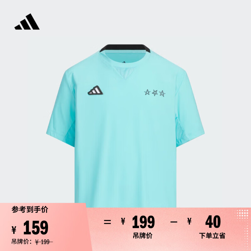 adidas男大童凉感休闲圆领短袖T恤儿童夏季新款阿迪达斯轻运动   蓝色/黑色   164