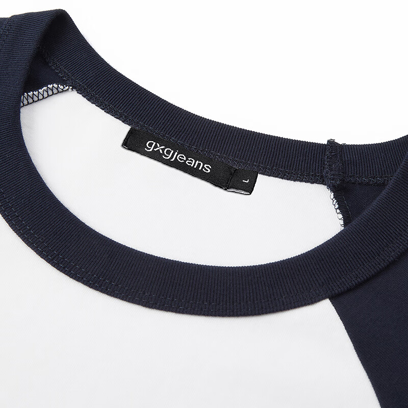 gxg.jeans男装* 多色插肩袖基础打底长袖T恤男女同款情侣 25秋新品 藏青白色 XL (180)