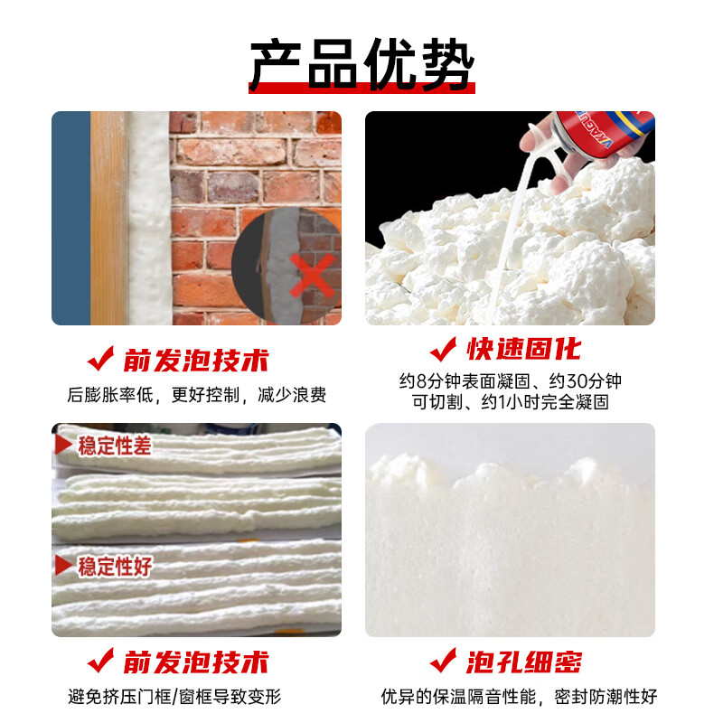 威卡固(VIKAGU)发泡胶A2级硬度聚氨酯泡沫填缝发泡剂门窗填充 白色 VPU300 900g