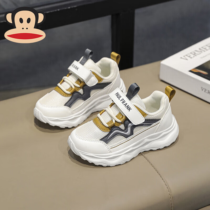 大嘴猴童鞋秋季新款儿童运动鞋男童网面透气小白鞋女童轻便百搭跑步鞋 巧克力棕 35 （适合脚长21.7)