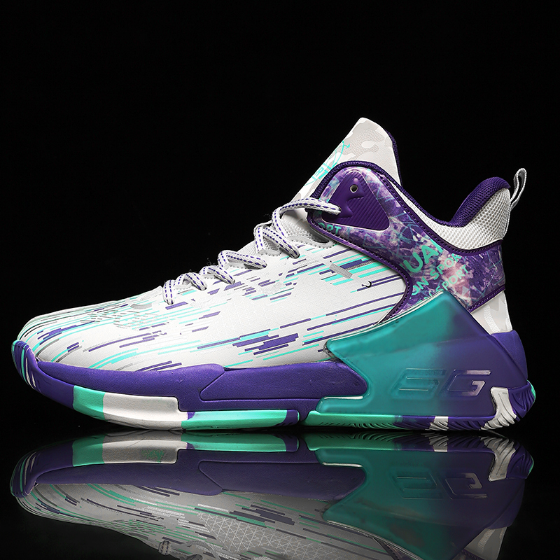 皮面防水青少年耐磨防滑中大童实战靴气垫6科比5儿童运动鞋 809白紫