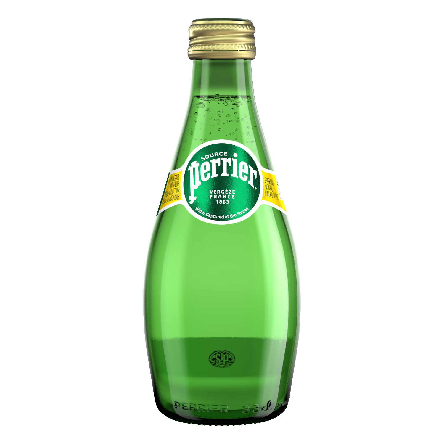 巴黎水（Perrier）經(jīng)典原味氣泡水330ml*24玻璃瓶整箱 0糖0脂0卡天然含氣無(wú)糖礦泉水