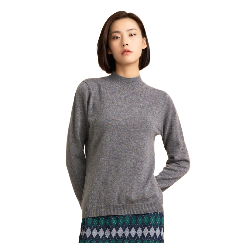 春竹羊絨衫女半高領(lǐng)基礎款100純羊絨套衫內搭毛衣女針織衫山羊絨打底 灰色 L （100CM）