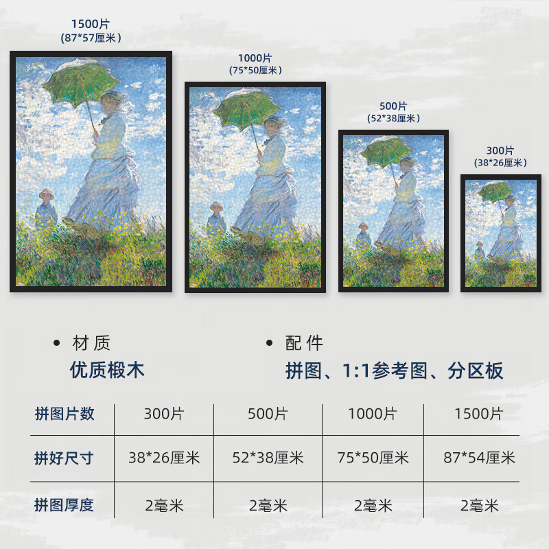 户璃德国拼图世界名画合集莫奈1000/500/300片成人高难度木质益智拼图 玫瑰P4ECB2