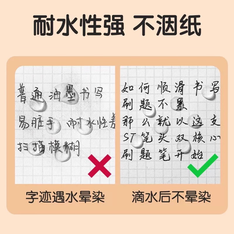 得力(deli)双珠刷题笔按动中性笔速干黑色0.5mmST头直液走珠笔顺滑学生考试专用笔芯高颜值碳素水性签字笔 【3支+20支笔芯】透明杆双珠刷题笔