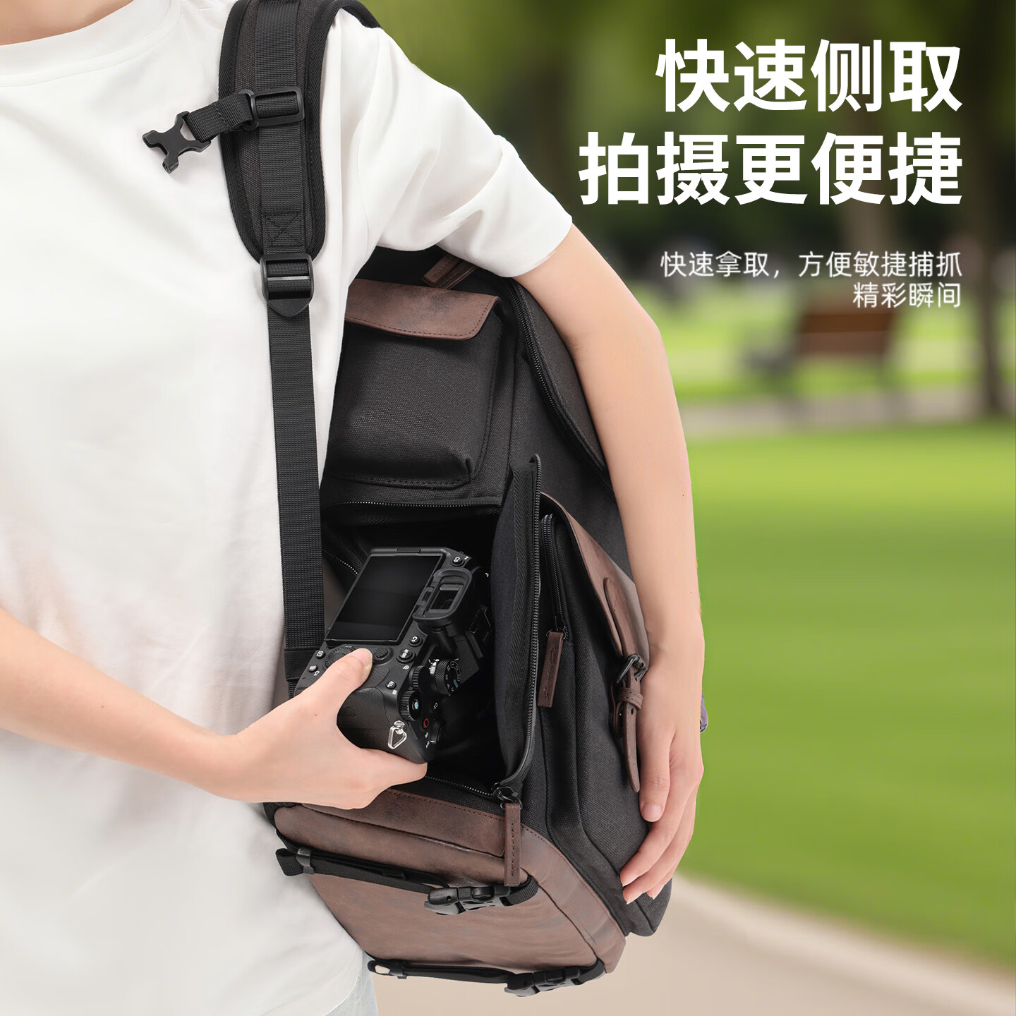 卡登双肩相机包摄影包复古上下分仓防刮耐磨大容量防水摄影包便携包适用富士索尼尼康佳能 中号【一机六镜+16寸电脑仓+11寸Ipad仓】
