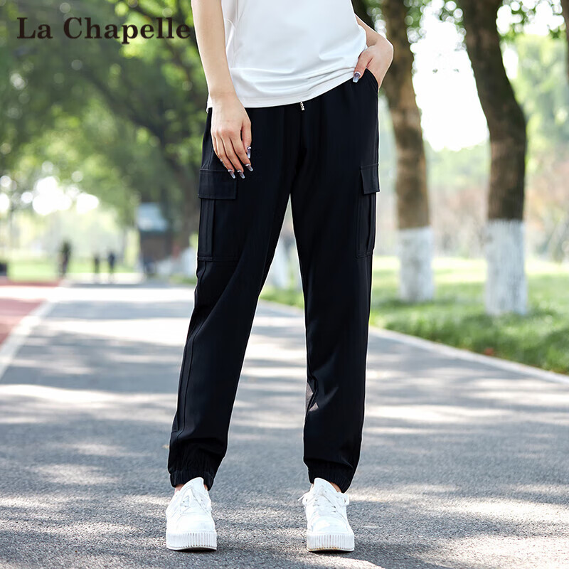 拉夏贝尔（La Chapelle）休闲裤女子女2025年夏季装女新款束脚速干女裤女装 黑色 M