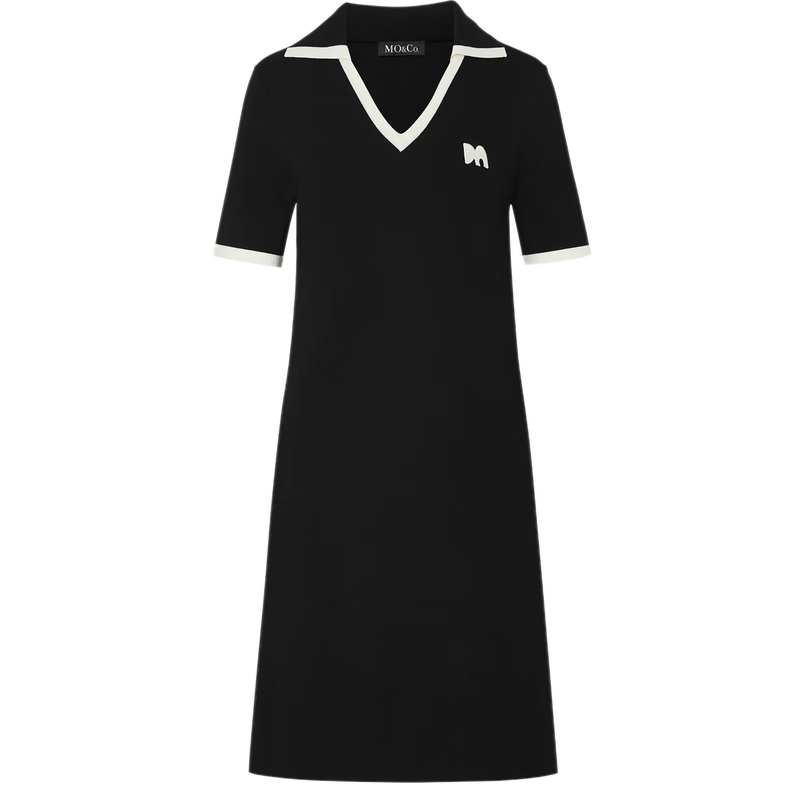 MO&Co.POLO領(lǐng)V領(lǐng)撞色邊短袖連衣裙法式氣質(zhì)設(shè)計感裙子