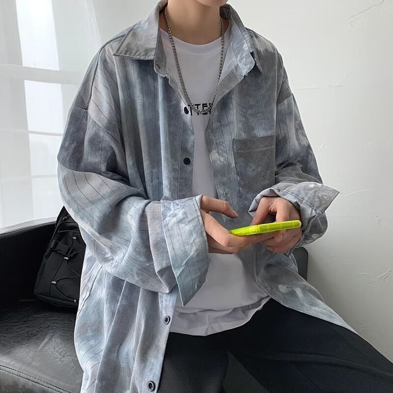 vfkz禁慾欲系男装衬衫春夏季日系风格穿搭迷彩扎染长袖ins冷淡风痞帅