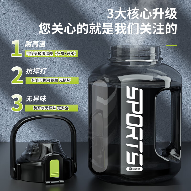 胖東来品质大容量水杯水杯大号大容量2025新款男运动水壶吨桶吨太 【提手款】运动黑1.8L【可装开