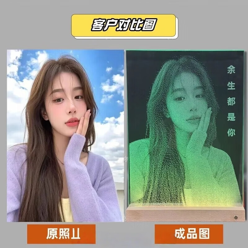 玻璃画像定制真人照片手工锤子画敲击非遗生日礼品挂画现代装饰画 A3 30×40cm七彩底座＋礼盒198元