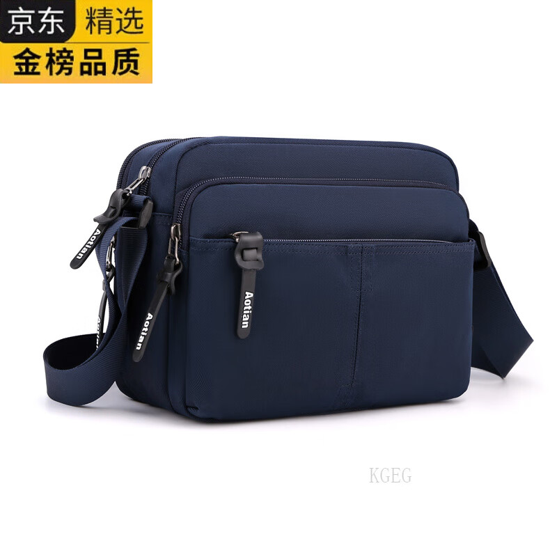 KGEG日本进口名牌男款单肩小挎包户外迷你斜挎包女男士小包包横款多层 深蓝色大号 宽25高19厚11/厘米
