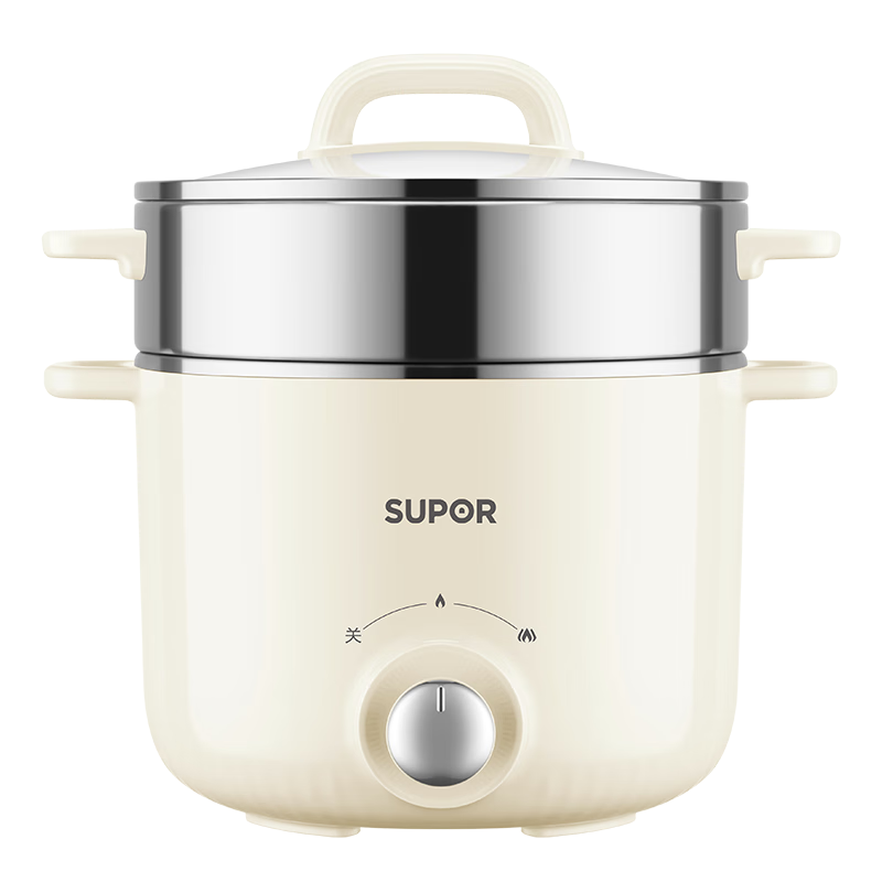 苏泊尔（SUPOR）不锈钢电煮锅 电蒸锅 多功能家用宿舍泡面小火锅 2.5L带蒸屉小炖锅 蒸煮一体电热锅H25YK681A