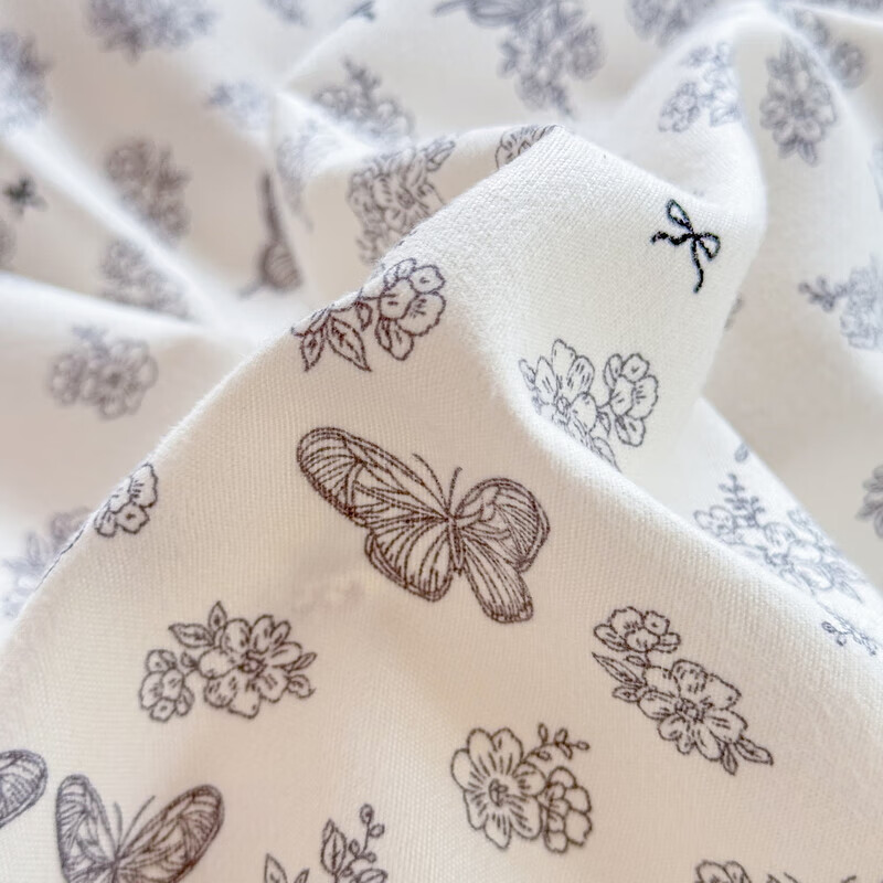 软贝 小清新四件套 透气亲肤 印花卡通简约田园套件被套床单床上用品 翩翩起舞 2.0m 床单款 四件套（被套200*230cm）