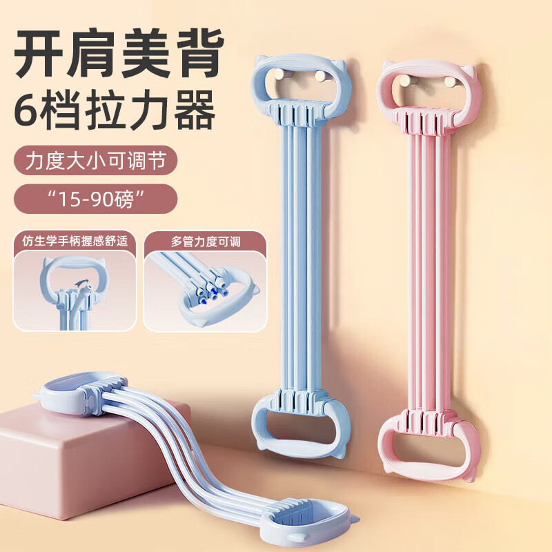 TEEIS德国弹力带绳健身拉力绳带器力量训练普拉提臂力开背肩女健身器材 梦幻紫【升级6管加粗】