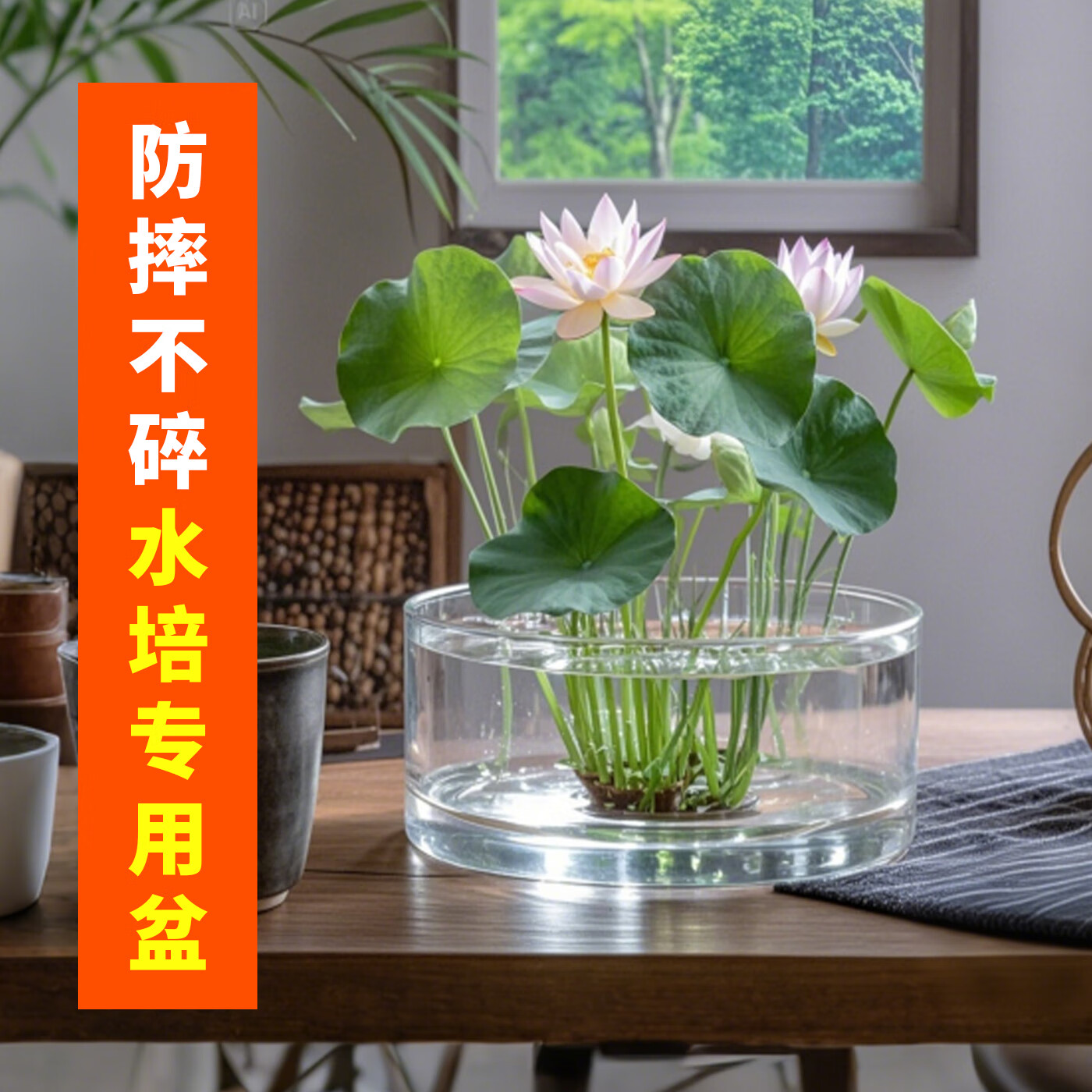 無孔水培碗蓮睡蓮荷花專用盆缸水養(yǎng)植物器皿大口徑塑料仿玻璃花盆 方形：口8高8CM（方）