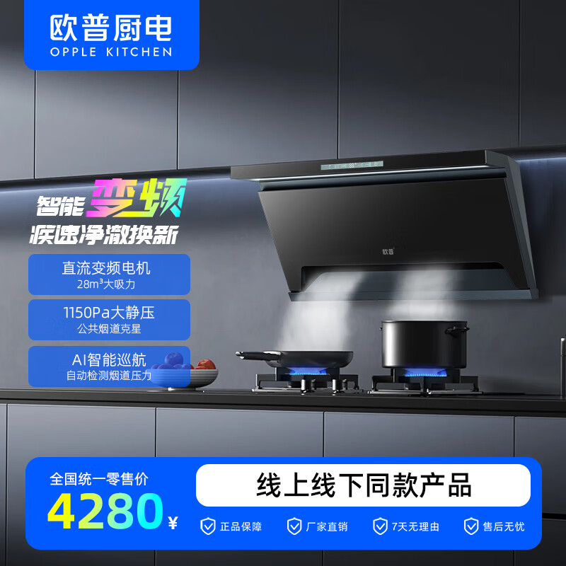 欧普照明（OPPLE）/一级能效/热清洗/新风系统/变频/家用抽油烟机/CXW-450-YQ08 黑色