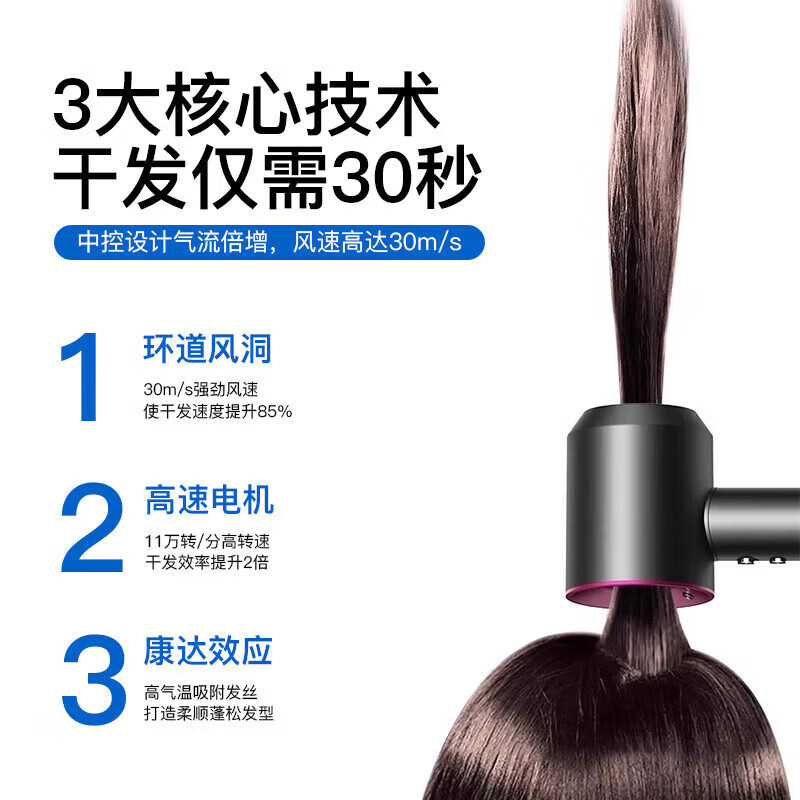 森系【3C认证华强北顶配1:1】无叶高速吹风机家用静音大功率 梦幻紫【五风嘴】 亿级负离子