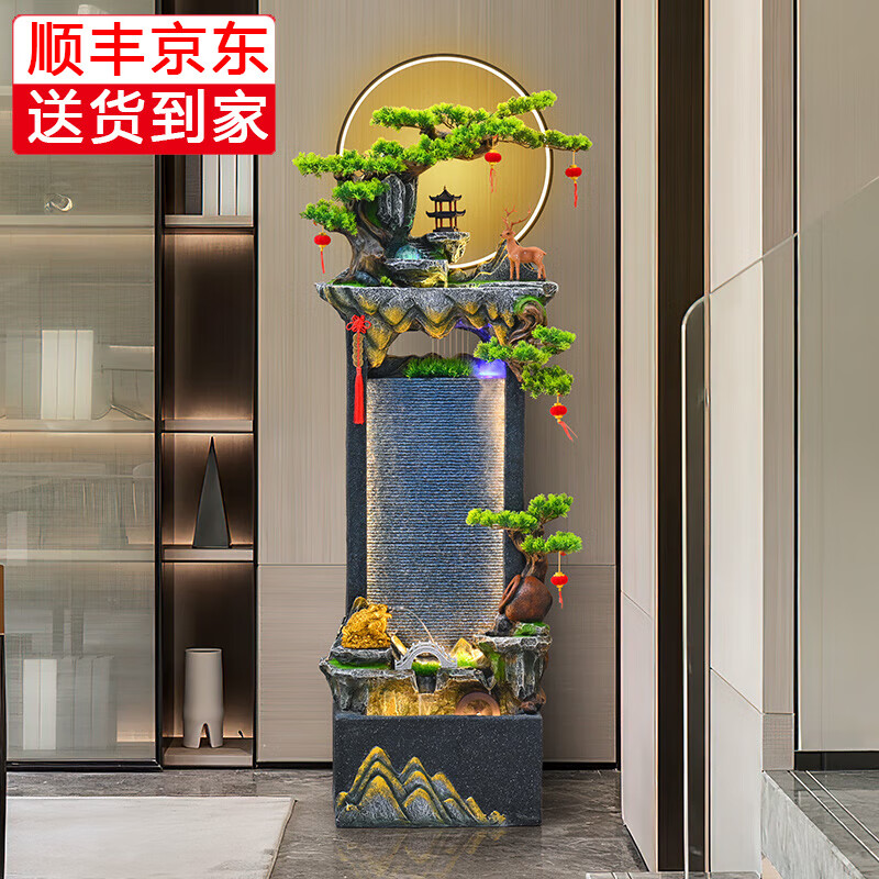 人文家居 落地假山流水幕墻循環(huán)水景觀裝飾擺件客廳辦公室開業(yè)喬遷禮物 財源滾滾【大號】