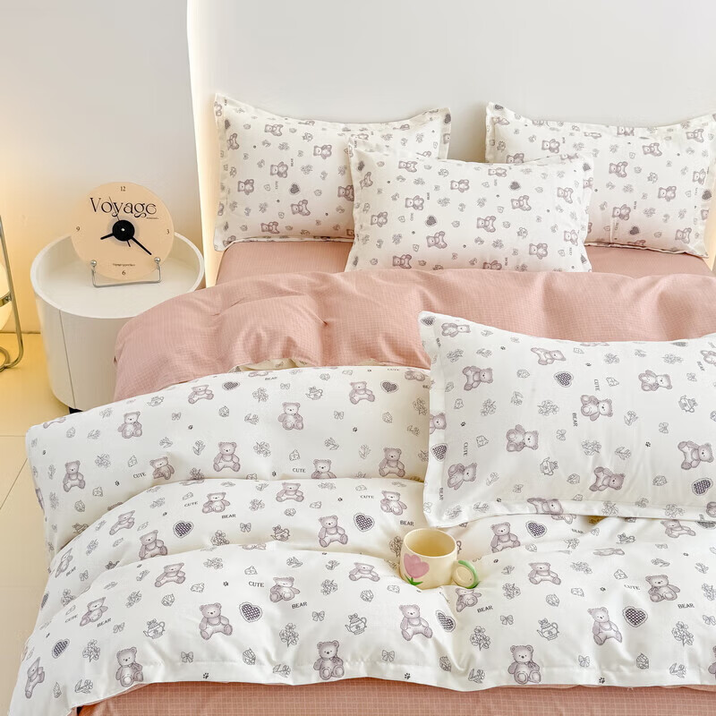 软贝小清新被套单人床单款宿舍三件套四季通用被罩四件套 喜气洋洋 床单款 2.0m四件套(被套200*230cm