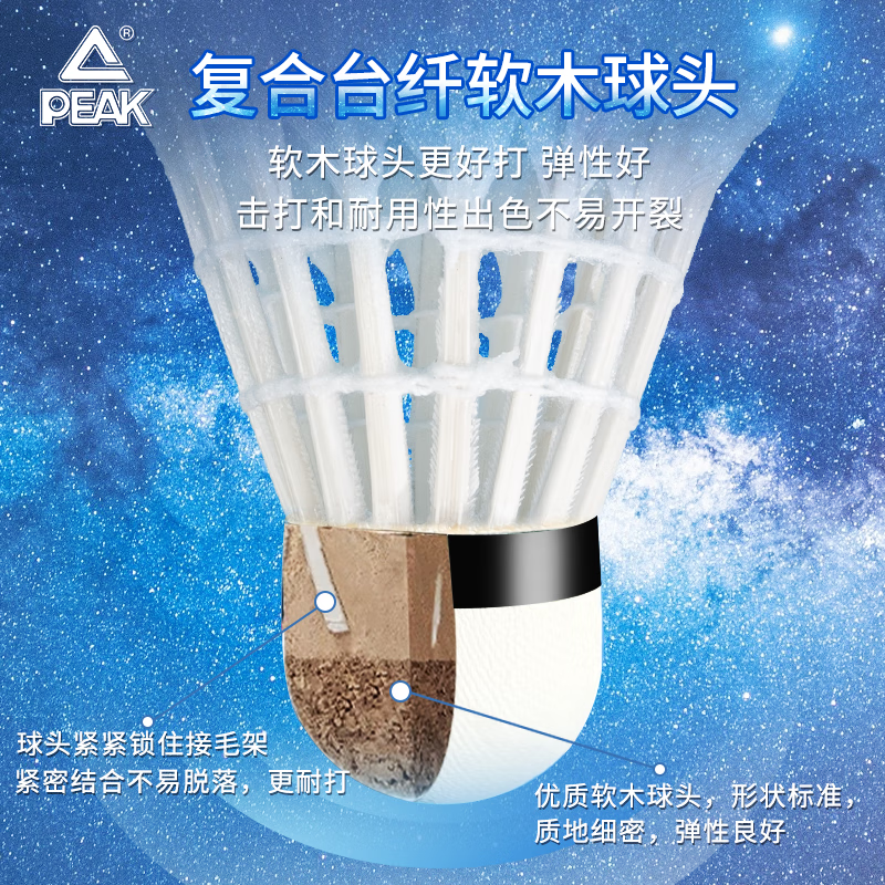 PEAK匹克羽毛球12只装耐打防风室内室外飞行稳定高弹专业比赛训练球 专业训练款【耐打王12只装】 1筒