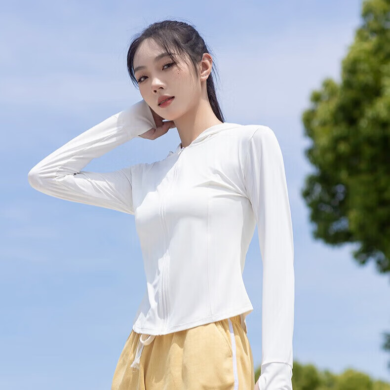 【韩版】防晒衣女UPF50+修身收腰透气夏季薄外套女生短外套 白色 UPF50+ L 90-105斤