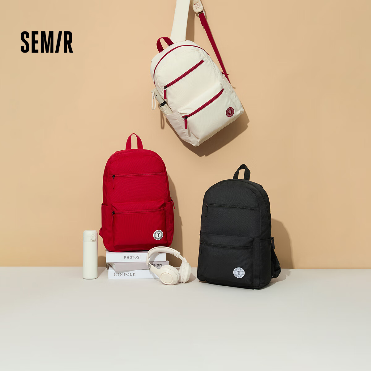 森马（Semir）【双肩包福袋】双肩包男轻便户外旅行背包情侣款简约包包 C款【美式学院风】-中国红60605 均码
