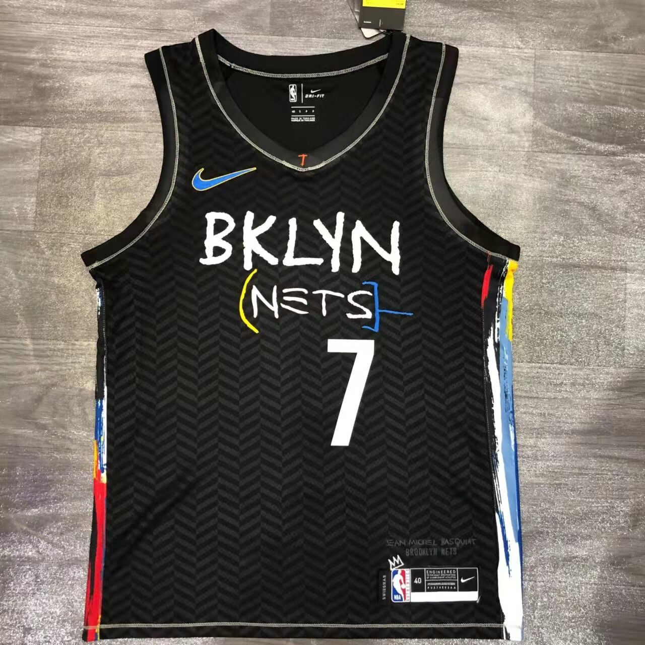 版球衣7号杜兰特30号13号哈登篮球衣可定制 篮网队 涂鸦黑色7号杜兰特