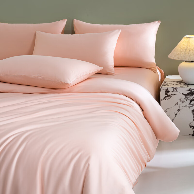 恒源祥 被套 60支长绒棉全棉被罩单件纯色奶油风四季单双人通用床品套件 A类 60支 樱花粉 适合150x200cm被子