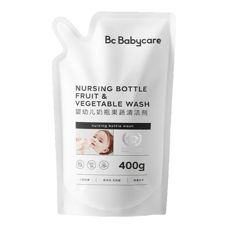 bc babycare奶瓶清洗剂 婴儿奶瓶清洁剂餐具清洗剂奶瓶刷谷物酵素清洗液 补充装 400ml