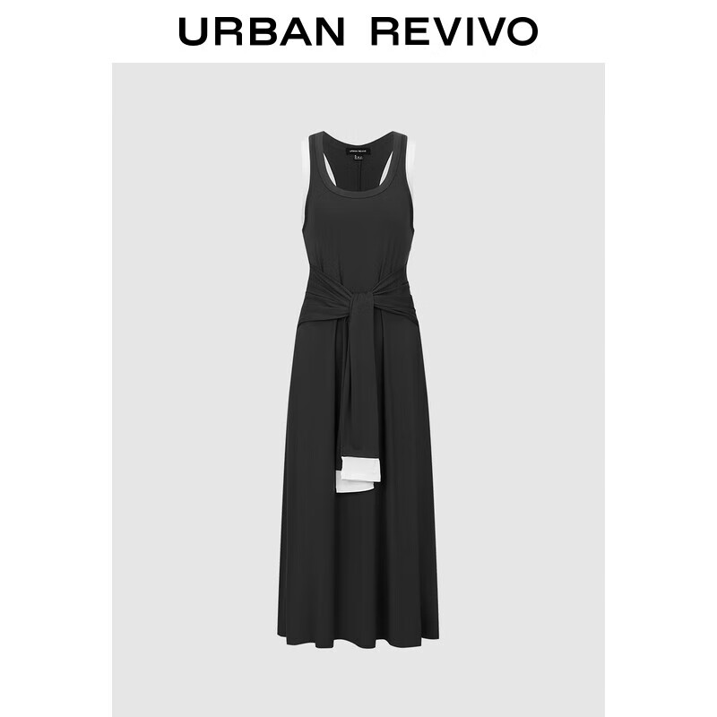UR2025秋季新款女装潮流假两件撞色绑带修身连衣裙UWJ750088