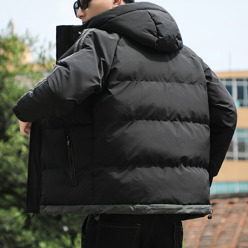 JEEP SPIRIT吉普连帽棉衣男秋冬季新款男士棉服加厚保暖外套户外防风上衣服 黑色 2XL (建议140-160斤)