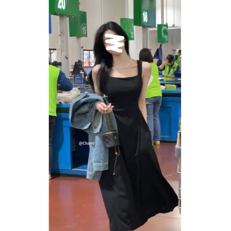 酷章（KUZHANG）法式感初恋白色吊带连衣裙女夏装2025新款白色连衣裙女长裙子 黑色 S