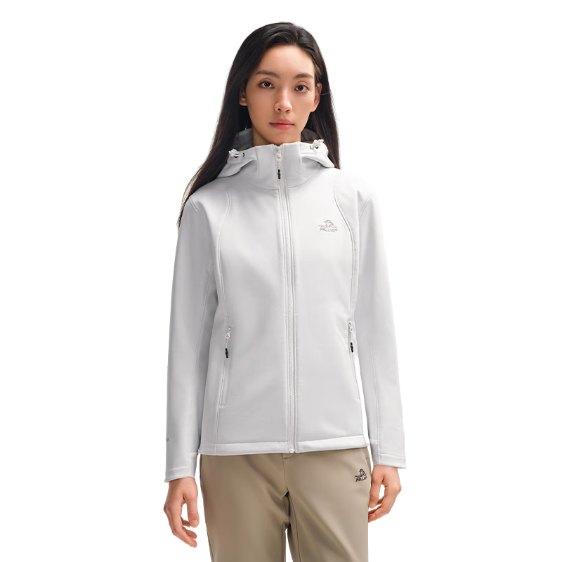 伯希和（Pelliot）[风盾]冲锋软壳衣女春户外耐磨高弹防风外套男夹克125306018白XL