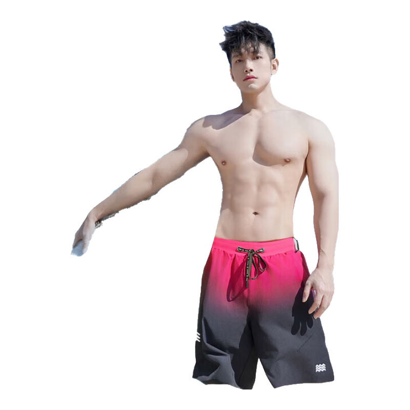 TOSWIM拓勝泳褲男游泳沖浪及膝防尷尬可下水寬松沙灘褲 緋霧流光XL