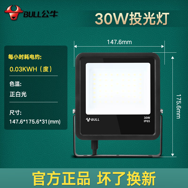 公牛LED投光燈防水照明燈探照廣告燈超亮強(qiáng)力泛光燈瓦戶外投射燈 30W投射燈