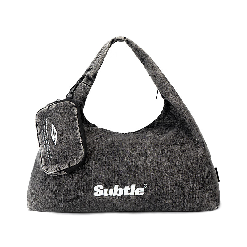 Subtle云朵包大號牛仔包小眾丹寧復古水洗大容量流浪包通勤斜挎包 星云黑