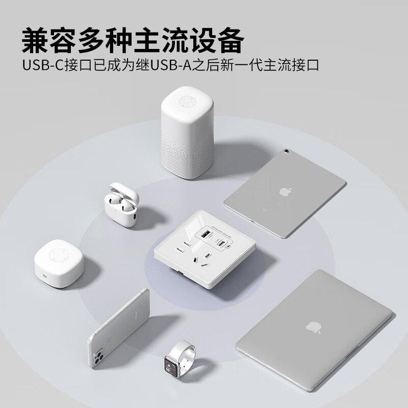 国际电工86型35W苹果手机充电Type-c口PD超级快充电源五孔USB开关插座面板 五孔35W快充USB+Type-C【白色】