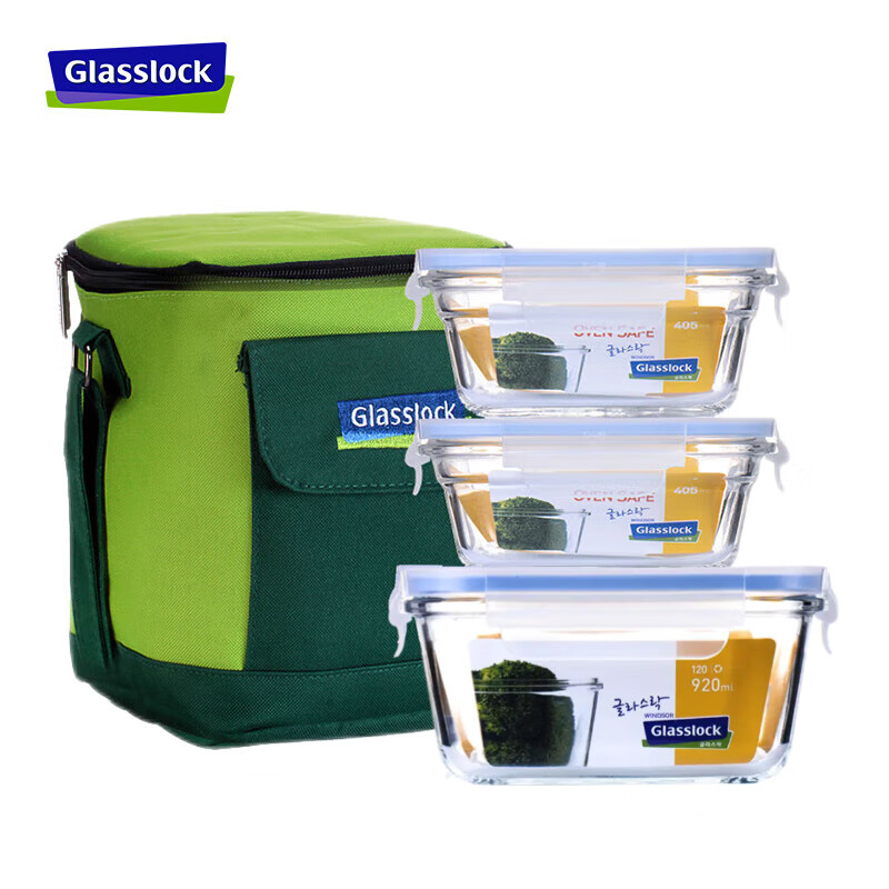 Glasslock �������ȸֻ��������ʺб㵱���п�΢���Ӻ���ˤ�轺Ȧ��ɫ��� ����405ml*2+����920ml+��