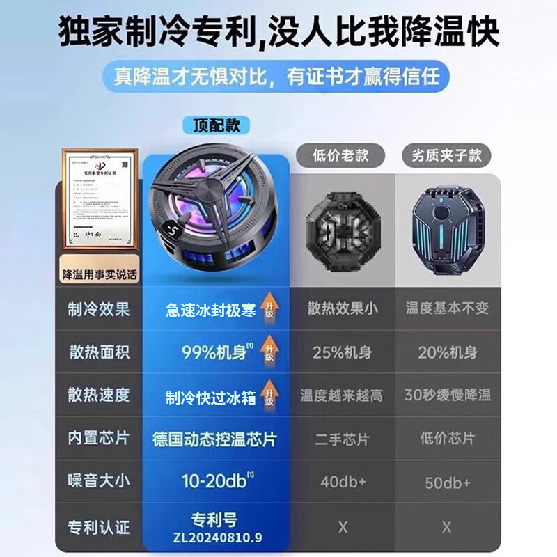 手机散热器磁吸半导体制冷结冰背夹静音苹果小米黑鲨直播电竞神器 白【升级款】TEC半导体制冷-3档变频控温