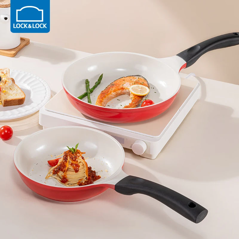 乐扣乐扣（LOCK&LOCK） 陶瓷不粘平底锅煎锅牛排锅无烟煎蛋煎饼电磁炉通用煎炒两用锅 26cm红色【升级款】