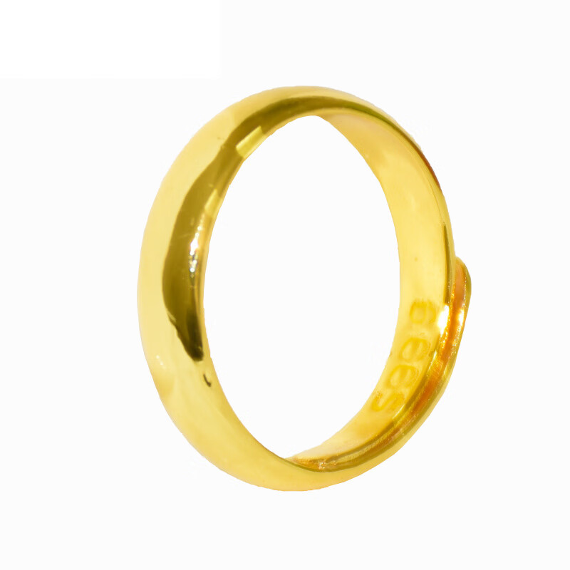 沙金戒指男款女士情侣款光面钢印金黄色钛钢戒 男士活口款
