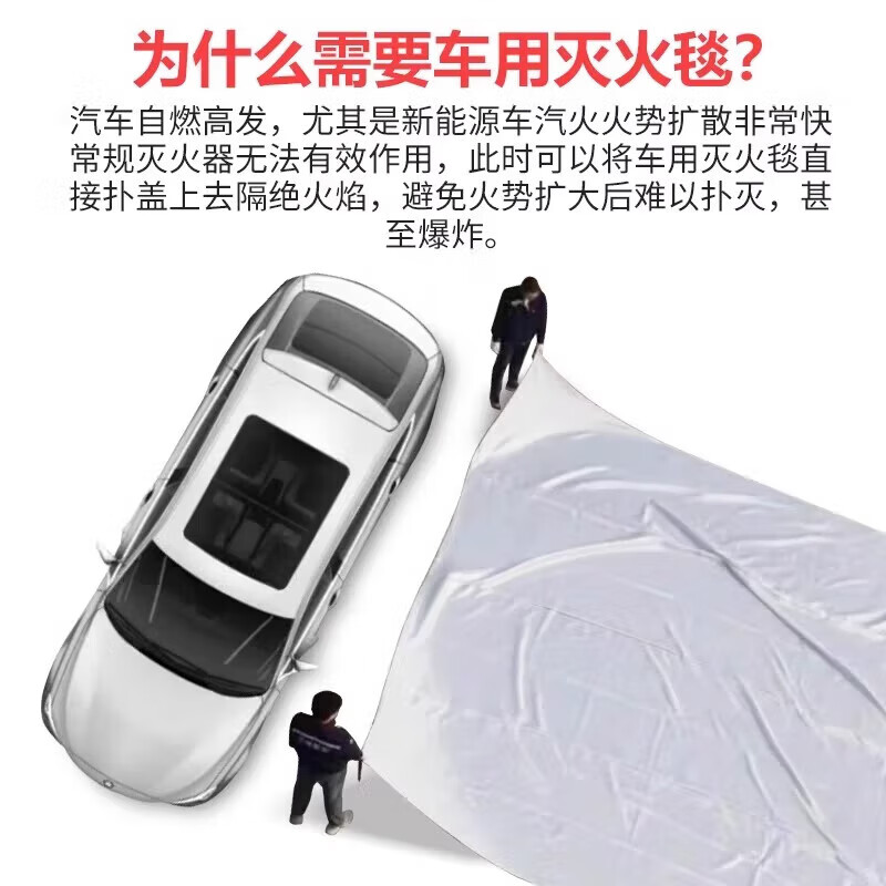趣行汽车灭火毯 玻璃纤维防火毯新能源阻燃车衣轿车SUV自燃灭火 硅胶6x8米【电瓶车灭火毯】