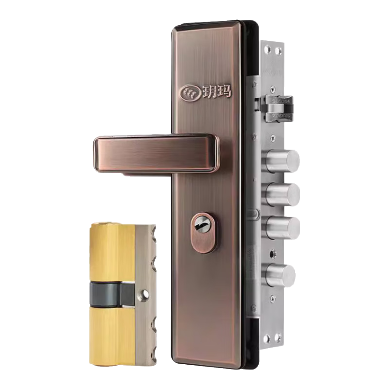 玥瑪防盜門(mén)鎖套裝免費上門(mén)安裝家用通用型大門(mén)鎖不銹鋼門(mén)把手C級鎖芯 紅古銅30鎖體套裝免費安裝